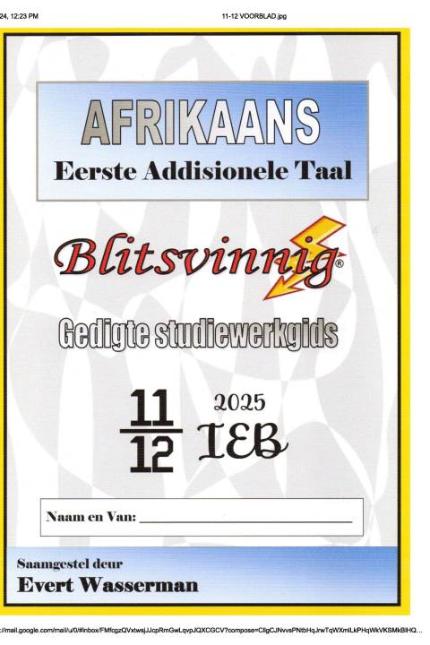 Afrikaans Blitsvinnig Gedigte Studiewerkgids Graad 11 -12 (17 Gedigte)